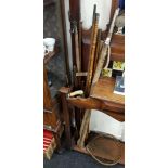 FISHING RODS, NET, WALKING STICKS ETC