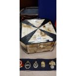 LARGE VINTAGE BONE & EBONY INLAID JEWELLERY BOX