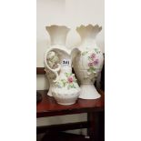 2 BELLEEK VASES AND BELLEEK JUG