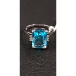 SILVER AQUA MARINE & CZ RING