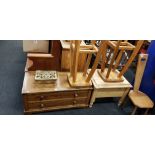 2 HIGH STOOLS, PINE COMMODE AND DRAWERS