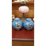 PAIR OF ANTIQUE CLOISONNE VASES WITH LIDS