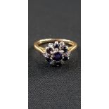 18CT YELLOW GOLD DIAMOND AND SAPPHIRE RING