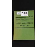 RUC LOST & STOLEN BICYCLES NOTEBOOK