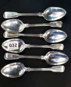SET OF 6 SILVER DESSERT SPOONS - LONDON 1877/78 BY GEORGE W ADAMS - 7' AND CIRCA 337 GRAMS