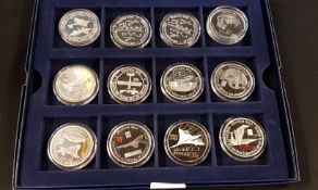 CASE OF 12 SILVER COINS - ALL AERONAUTICAL RELATED