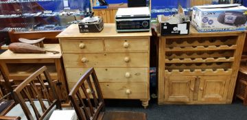 ANTIQUE PINE CHEST OF DRAWERS, WINE RACK AND TV STAND
