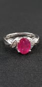 WHITE GOLD RUBY AND DIAMOND RING