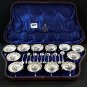 CASED SET OF 12 VICTORIAN EPNS SALTS AND SPOONS