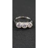 PLATINUM SET 3 STONE DIAMOND RING CIRCA 1.65 CARATS