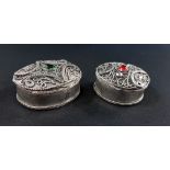 2 WHITE METAL JEWELLED PILL BOXES