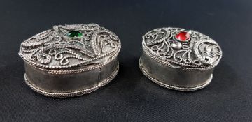 2 WHITE METAL JEWELLED PILL BOXES