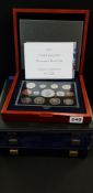 QTY OF CASED COINS TO INC SILVER, £5 COINS & OTHERS ETC