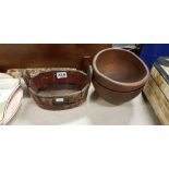 ANTIQUE IRISH TREEN PIGGIN AND 2 WOODEN BOWLS