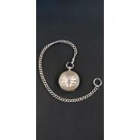 SILVER POCKET WATCH & CHAIN WITH SILVER & GOLD DIAL