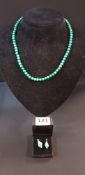 PAIR OF 9CT GOLD MALACITE EARRINGS AND NECKLACE