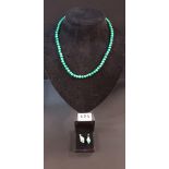 PAIR OF 9CT GOLD MALACITE EARRINGS AND NECKLACE