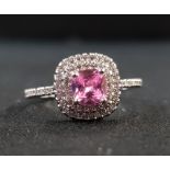 SILVER PINK TOPAZ & CZ SOLITAIRE CLUSTER RING
