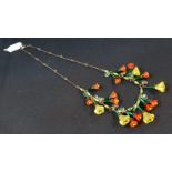 LOVELY VINTAGE CZECH ORANGE & YELLOW GLASS FLOWER NECKLACE