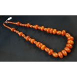 ART DECO 32" GRADUATED MOTTLED AMBER BAKELITE BEAD NECKLACE 154 GRAMS