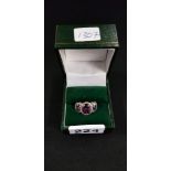 SILVER 3 STONE AMETHYST RING