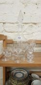 DECANTERS, STOPPERS AND 8 ASSORTED GLASSES