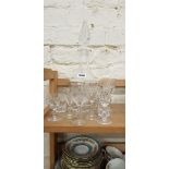 DECANTERS, STOPPERS AND 8 ASSORTED GLASSES