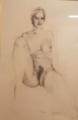 GILT FRAMED PENCIL DRAWING OF A NUDE WOMAN