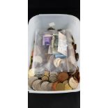 BOX OF COINS AND CURRENCY