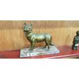 BRONZE DOG FIGURE ON MARBLE BASE