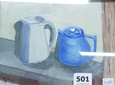 OIL ON BOARD - JUG AND TEPOT - DYLAN