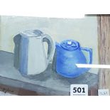 OIL ON BOARD - JUG AND TEPOT - DYLAN