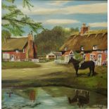 LARGE SIGNED OIL ON BOARD 'THE VILLAGE POND'