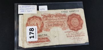 4 DIFFERENT 10 SHILLING BANKNOTES BANK OF ENGLAND