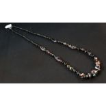 VICTORIAN 32" GRADUATED COLOURED BLACK GLASS BEAD NECKLACE