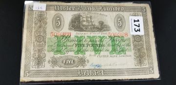 ULSTER BANK £5 BANKNOTE BELFAST 1/10/1940