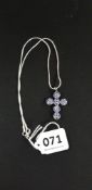 LOVELY SILVER AMETHYST AND CRYSTAL SET CROSS ON SILVER CHAIN