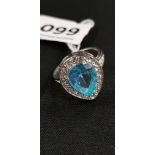 AQUAMARINE COLOUR AND CRYSTAL SET RING