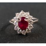 18 CARAT WHITE GOLD DIAMOND & RUBY RING WITH 1 CARAT OF DIAMONDS