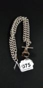 HEAVY SILVER ALBERT CHAIN WITH T-BAR AND FOB