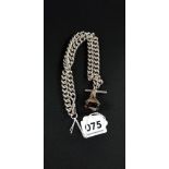 HEAVY SILVER ALBERT CHAIN WITH T-BAR AND FOB