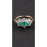 9CT GOLD EMERALD AND DIAMOND RING