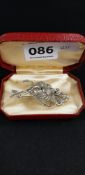 SILVER MARCASITE FLORAL BROOCH (BOXED)