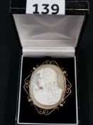 ANTIQUE 9CT GOLD CAMEO BROOCH