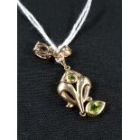 2 X 9CT GOLD PENDANTS - PERIDOT AND WHITE SAPPHIRE