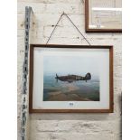 FRAMED PRINT OF 2ND WORLD WAR HURRICAINE FIGHTER AEROPLANE IN FLIGHT