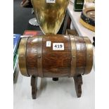 SMALL WOOD BARREL ON STAND