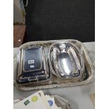 LARGE SILVER PLATE TRAY AND OTHER SILVER PLATE ITEMS