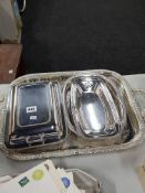 LARGE SILVER PLATE TRAY AND OTHER SILVER PLATE ITEMS