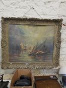 ANTIQUE OIL ON BOARD-MONOGRAMMED-SEASCAPE